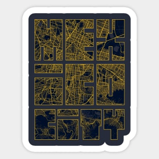 Mexico City Map Typography - Gold Art Deco Sticker